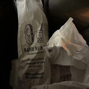 a bag of food in a car