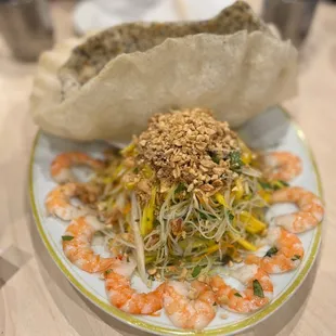 Off Menu: Mango, Baby lotus root, prawn salad with rice chips