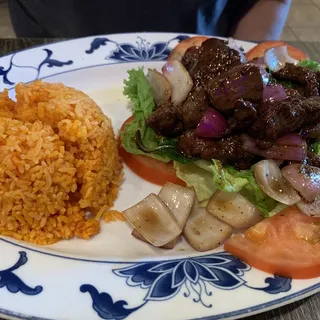 40. French Style Black Pepper Steak Cubes with Tomatoes Rice Special