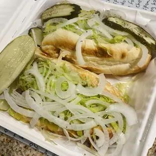 LG Cheesesteak with onions and pickles
