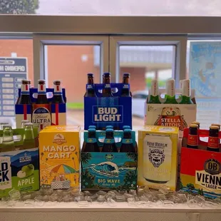 a variety of beer bottles