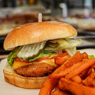 Chicken Sandwich with sweet potato fries!