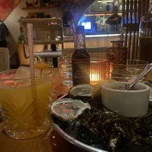 Oysters and said yummy cocktail.