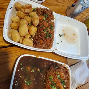 Sweet and sour chicken + shrimp with lobster sauce (Lunch Special comes with an egg roll)