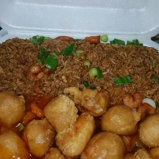 &quot;Sweet &amp; sour chicken w/ shrimp fried rice&quot;-(lunch special)