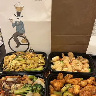 Malaysian-Style Chow Fun, Salt and Pepper Shrimp,  Buddha&apos;s Delight, General Tao&apos;s Chicken