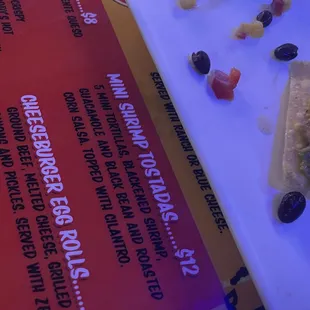 Mini shrimp tostadas listed on the menu