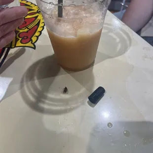 A bug and this black thing came out of my drink.