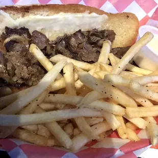 Cheesesteak with cold fries