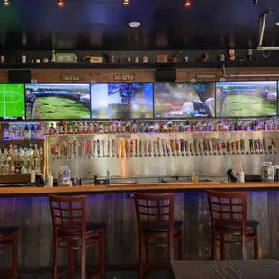 a bar with multiple televisions
