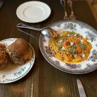 Bread course and carrot pasta