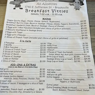 Breakfast Vittles Menu