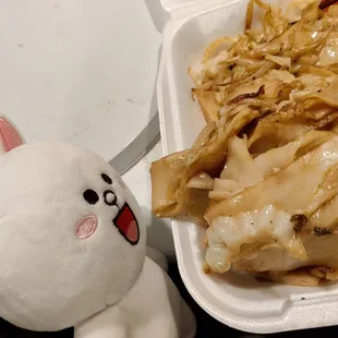 Cony got the (vegetarian) chow funn (fried flat noodles)... Includes onions, cabbage, and bean sprouts