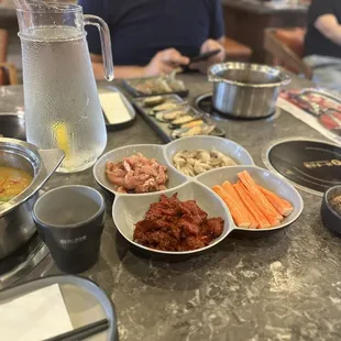 a variety of food items on a table