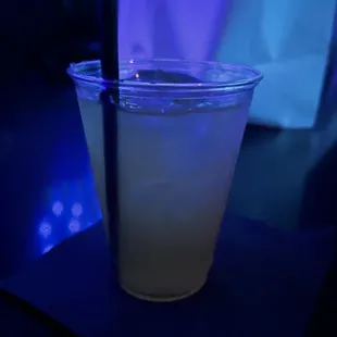 a drink in a plastic cup with a straw