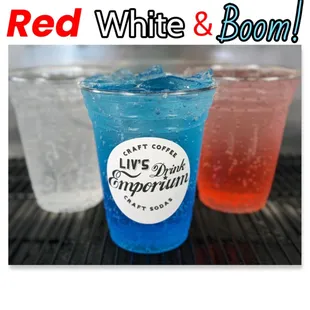 a red, white and blue drink
