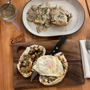 a plate of food on a wooden table