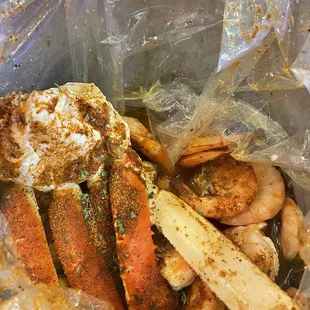 Crab legs, shrimp