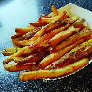 a plate of french fries