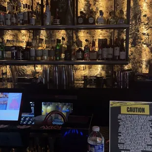 a laptop on a bar