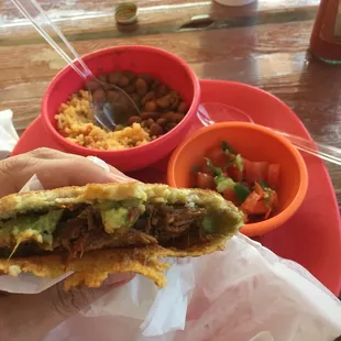 Steak Ranchero gordita  w/guacamole. Spicy and delicious added fresh squeezed lime