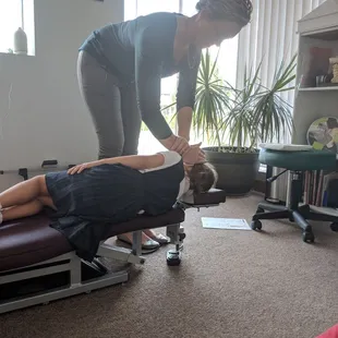 During her adjustment. My daughter told me it was gentle and that she felt comfortable during the whole visit.