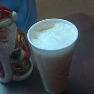 My large  cappuccino flavored with hazelnut. There is no extra charge for the syrup!