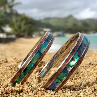 Abalone w/koa wood trim bangles. A true favorite! www.livingalohacreations.com