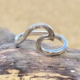Hand stamped sterling silver ocean wave ring. Limited production...get yours now! www.livingalohacreations.com