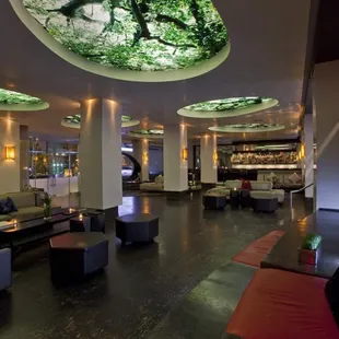 the interior of a modern hotel