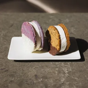 two ice cream sandwiches on a plate