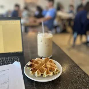 Jasmine iced latte + everything bagel cheese waffle