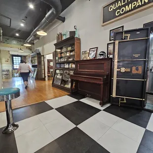 a black and white checkered floor