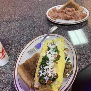 Veggie Omelet Corned Beef Hash and toast