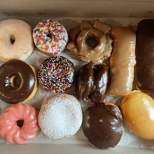 a variety of donuts in a box