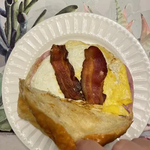 Croissant with ham and bacon added