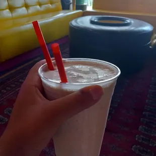 My Strawberry Cream Pie, Biscoff, Strawberry Quik milkshake combo - AMAZING! And the owner gave me a lot!