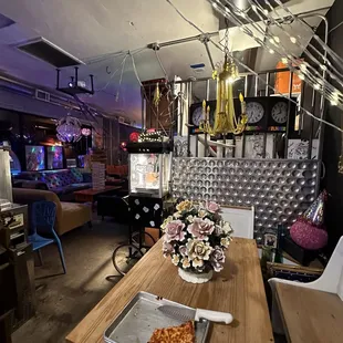 a table with a pizza on it