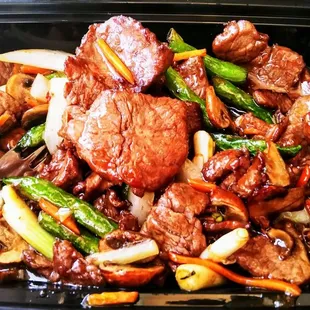 Mongolian beef(filet mignon), veges with rice