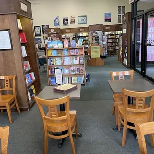 Cafe space looking into bookstore