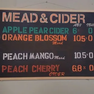Ciders and Meads that are on tap