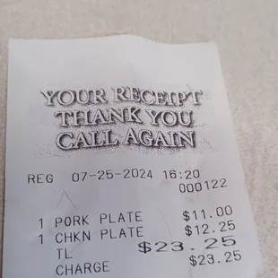 7/24/25  Reasonably priced plates which includes a drink of bottle water or can soda