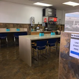 a view of the counter and seating area