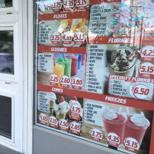 a menu and prices