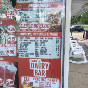 a menu for a dairy bar