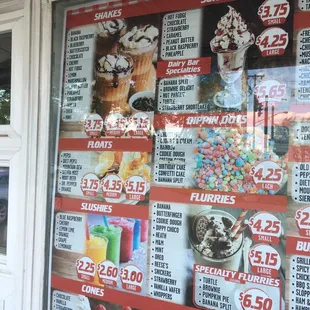 a menu for a dairy bar