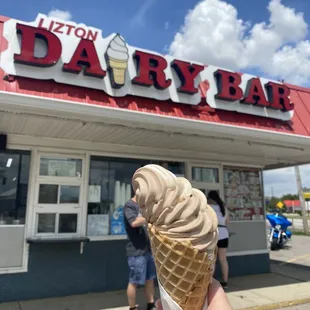 Vanilla &amp; chocolate swirl in a waffle cone