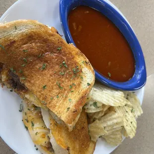 Surprise: Savory. Birria grilled cheese with rich, perfectly seasoned consumme!!!