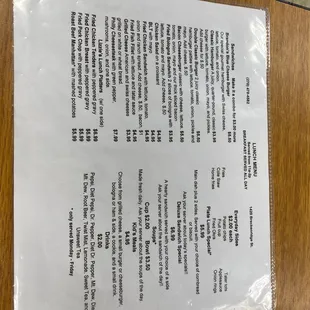 a menu for a restaurant