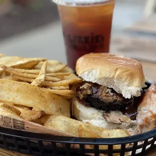 a burger and fries
